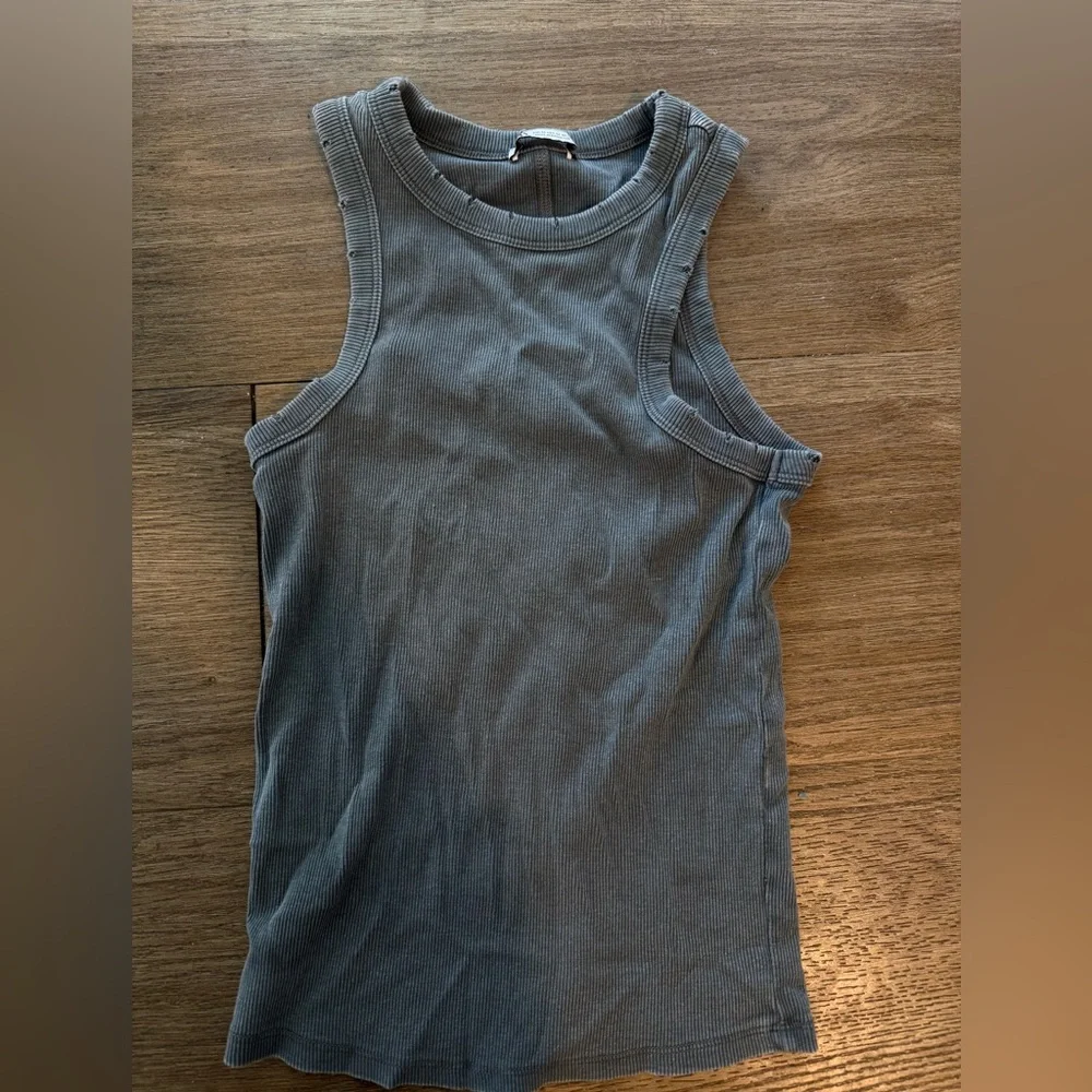 Zara Ribbed Racerback Gray Tank - Picture 1 of 3